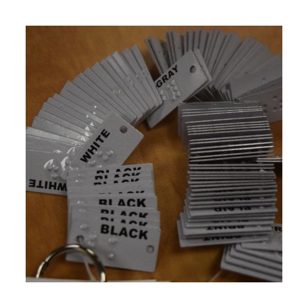  white, aluminum labels marked in Braille and print